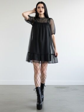 Dark Fairy, Baby Doll Goth 2Pc. Ruffle Mini Dress